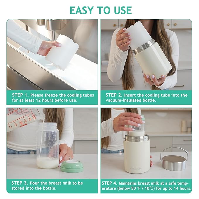 11oz Half-Day Cold-Chain Breastmilk Cooler, Double-Wall Vacuum Stainless Steel with 360° Cooling, Keeps Milk ≤50°F for 14 Hours, Ultra-Portable Leak-Proof BPA-Free, Easy to Clean