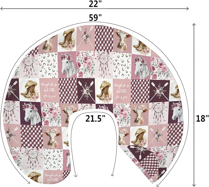 Pink Cowgirl Horse Cow Roses Baby Nursing Pillow Covers for Girl Tribal Dreamcatcher Arrows Nursing Slipcovers for Breastfeeding Pillows Western Cowgirl Boots Soft Stretchy Cover for Newborn Infant
