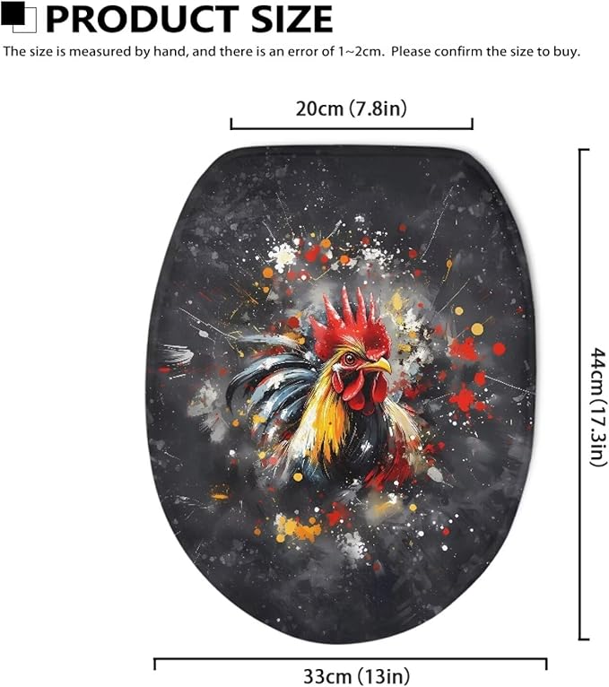 Flannel Fabric Toilet Lid Cover Rooster Print Toilet Lid Cover Bathroom Decor Suitable for Public Bathrooms Long-Term Travel Boarding