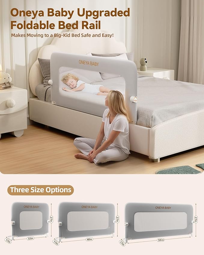 Baby Bed Rail Guard, 32in Thickened Toddler Bed Rail for Toddlers, Extral Tall Swing Down Child Safety Side Railing Guards with Reinforced Anchor for Twin, Full, Queen, King Bunk Size Bed, Grey, 27”H