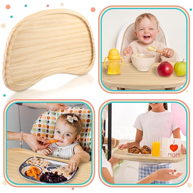 Wonderjune Baby Wooden High Chair Tray, Antique Vintage Toddler Infant Seat Tray Replacement Universal Wooden High Chair Accessory for Kitchen Toddlers and Babies Home Finger Foods Placemat