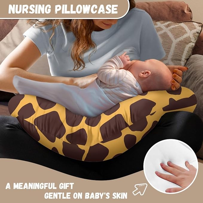 GOSTONG Giraffe Print Nursing Pillow Cover Stretchy Removable Nursing Covers for Breastfeeding Pillows, Ultra Soft Comfortable Slipcover for Baby Girls and Boys