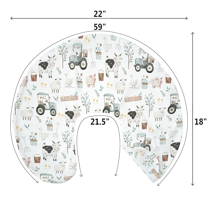 Boho Farm Animals Baby Nursing Pillow Covers for Boy Girl Lamb Cow Chicken Duck Tractor Tree Nursery Slipcovers for Breastfeeding Pillows Spring Farm Life Soft Stretchy Cover for Newborn Infant