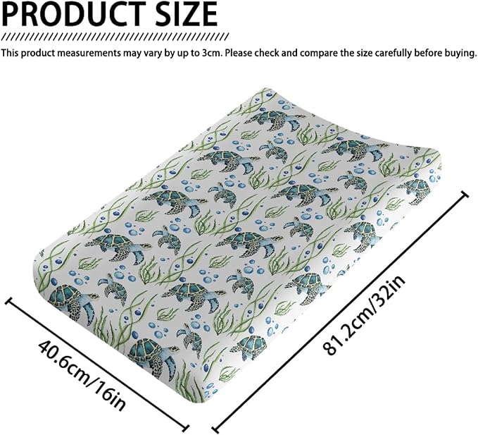 GOSTONG 32"x16" Diaper Changing Table Cover with Sea Turtles Pattern Baby Stretchy Changing Table Mat Cover Protectors with Elastic Bands