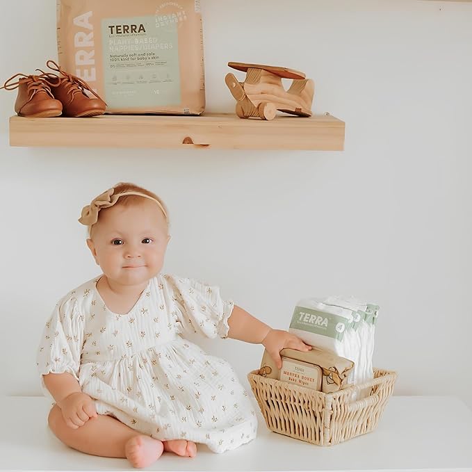 Terra Size 3 Diapers: 85% Plant-Based Diapers, Ultra-Soft & Chemical-Free for Sensitive Skin, Superior Absorbency for Day or Nighttime Diapers, Designed for Babies 13-24 Pounds, 160 Count