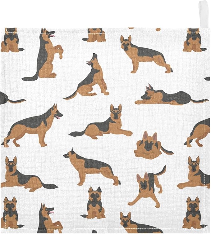 vvfelixl Baby Cotton Washcloths German Shepherd Dogs Infants Bath Towel for Unisex Face Towels for Newborn, Natural Baby Wipes Delicate Skin, 11.8 X 11.8 inch, one sizex3