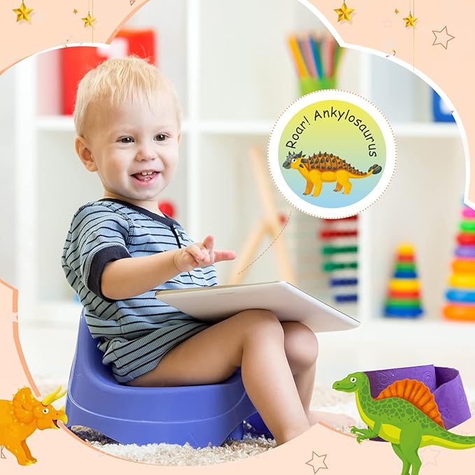 Geyee 24 Pcs Potty Training Stickers Potty You Pee on Toilet Reveal Stickers Chart Reusable Pee Decals Color Changing Seat Toilet Targets for Boys Girls Kids Training Use(Dinosaur)