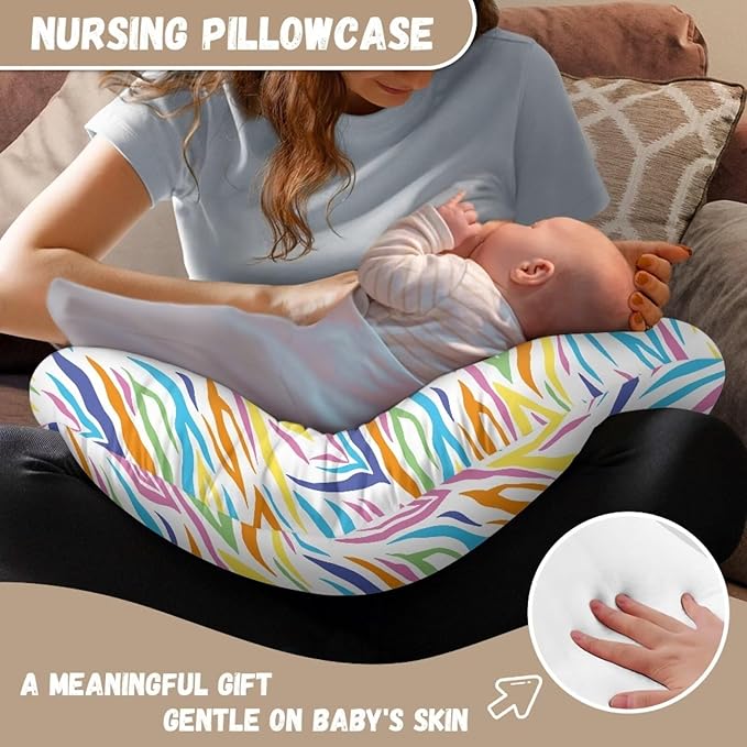 Colorful Zebra Skin Nursing Pillow Cover for Baby Boy Girl Breastfeeding Slipcover Infant Newborn Nursery Bottle Pillowcase Breathable and Washable