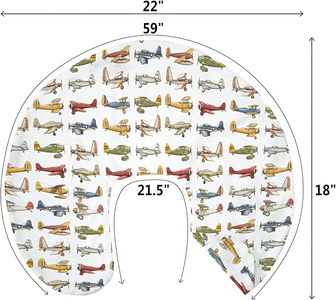 Airplanes Vintage Models Aircraft Nursing Pillow Covers for Boy Girl Antiqued Planes Nursing Pillow Slipcovers for Breastfeeding Pillows Retro Planes Soft Stretchy Removable Covers for Newborn Infant