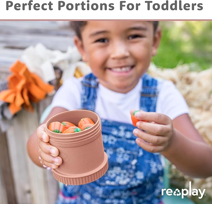 Re-Play Snack Stack Toddler Containers, 2 Sets - Stackable Cups with Travel Lid & Strap for On-the-Go, BPA-Free, Made in USA, Sand/Desert