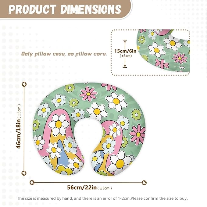 Hippie Flowers Nursing Pillow Cover with Hidden Zipper Removable Cover for Breastfeeding Pillows Skin-Friendly Infant Feeding Cushion Cover for Home Decor