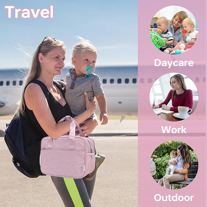 GEMIU Breastmilk Cooler Bag with Ice Pack,Fits 6 Baby Bottles Up to 9 Ounce Breast Milk Cooler Travel Bag Compatible with Wearable Breast Pumps & Accessories for Nursing Mom Daycare Pink