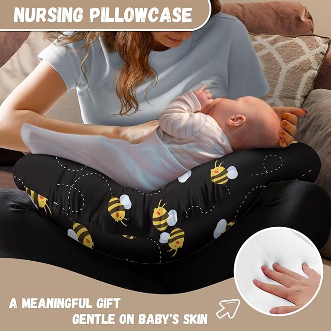 Forchrinse Bee,Black Nursing Pillow Cover for Girls Princess Nursing Pillow Slipcover for Breastfeeding Moms,Easy to Care