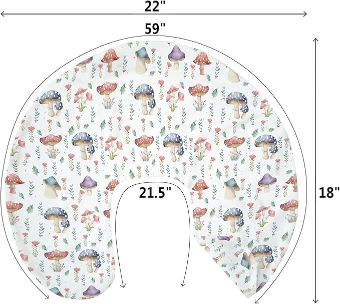 Fairytale Mushroom Baby Nursing Pillow Covers for Boy Girl Colorful Mushrooms Floral Leaves Nursing Pillowcase for Breastfeeding Pillows Magical Plant Soft Stretchy Slipcovers for Newborn Infant