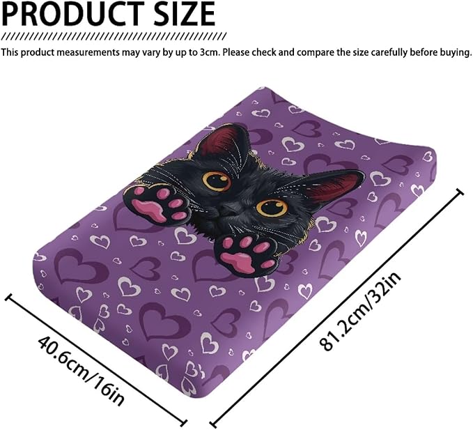 Purple Heart Cat Changing Pad Covers Soft Baby Change Table Covers Breathable Change Sheet Fit for Most Baby Diaper Change Pads Machine Washable