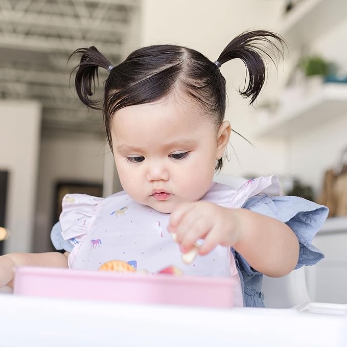 Tiny Twinkle Mess-Proof Baby Bibs for Eating | Waterproof, Wipeable Toddler Bibs with Catch-All Pocket | Feeding Bibs for Girls & Boys(3 Pack,Unicorn Set)