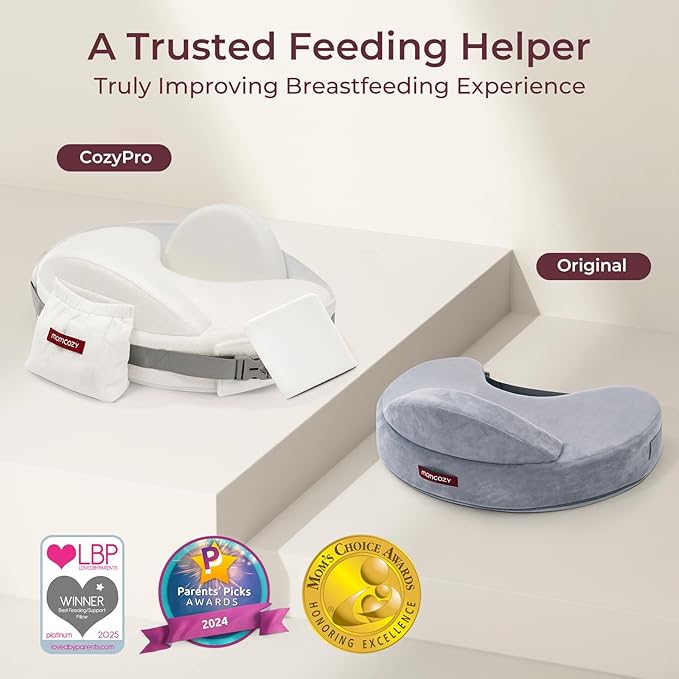 Momcozy CozyPro Nursing Pillow - All Around Lumbar & Arm Support - Safety Guard, Firm & Springy Memory Foam-Stable, Ergonomic Support, Easier Breastfeeding, Wider Cushion, Adjustable, Removable Cover