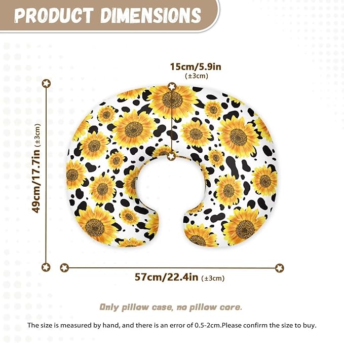 Sunflower & Cow Print Nursing Pillow Cases for Newborn Support for Breastfeeding, Bottle Feeding & Bonding Feeding Pillow Cover Stretchy Comfortable Pillow Slipcover Cover Only