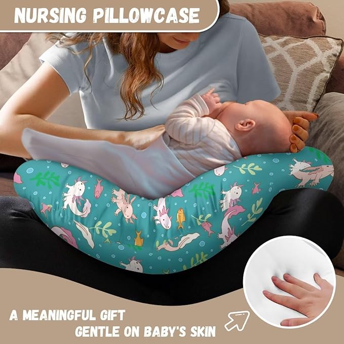 Axolotl Nursing Pillow Covers for U-Shaped Breastfeeding Pillow Nursing Pillow Case for Newborn Boys Girls Hidden Zipper Design Soft and Skin-Friendly