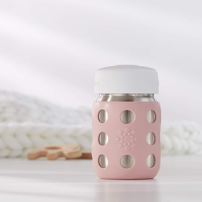 Lifefactory 8-Ounce Stainless-Steel Vacuum-Insulated Wide-Neck Baby Bottle with Flat Cap, Desert Rose (LS2231WDR4)