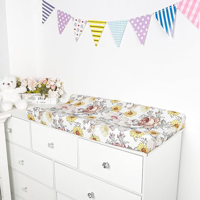 Changing Pad Cover, Diaper Baby Changing Table Covers for Girls & Boys, HNHUAMING Soft Fitted Changing Mat Cover Stretchy Nursery Changing Pad Sheets, Floral (32 X 16 Inches)