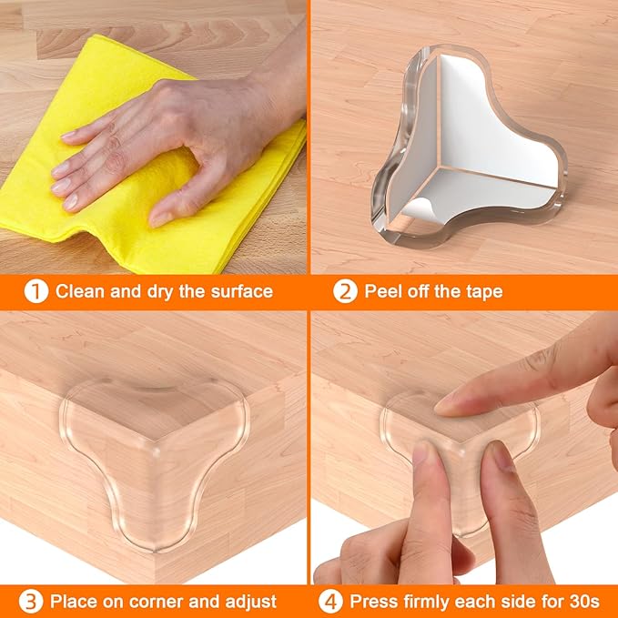 E-PRONSE New Pre-Taped Corner Protectors, 8PCS Corner Protector Baby with Improved Smooth Corner, Furniture Table Corner Protectors for Baby Proofing with Strong Ahesion