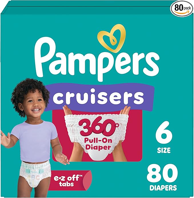 Pampers Diapers - Cruisers 360 - Size 6, 80 Count, Babyproof up to 100% Leakproof Pull-On Diaper