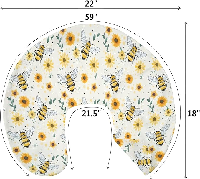 Boho Bees Sunflowers Baby Nursing Pillow Covers for Boy Girl Watercolor Bee Yellow Floral Nursing Pillowcase for Breastfeeding Pillows Spring Summer Soft Stretchy Slipcovers for Newborn Infant