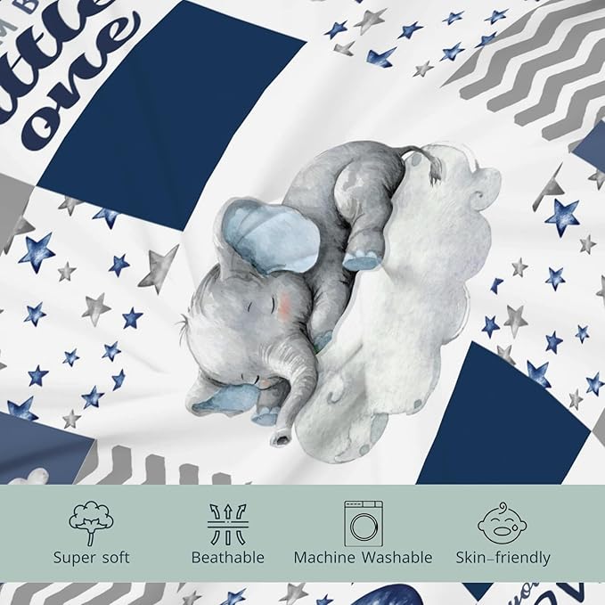 HawSkgFub Sleeping Elephant Stars Changing Pad Cover for Baby Boys Navy Blue, Dream Big Little One Diaper Change Table Covers, Soft Stretchy Safe Snug Fitted Changing Mat Sheets Fit 32"/34" x 16"