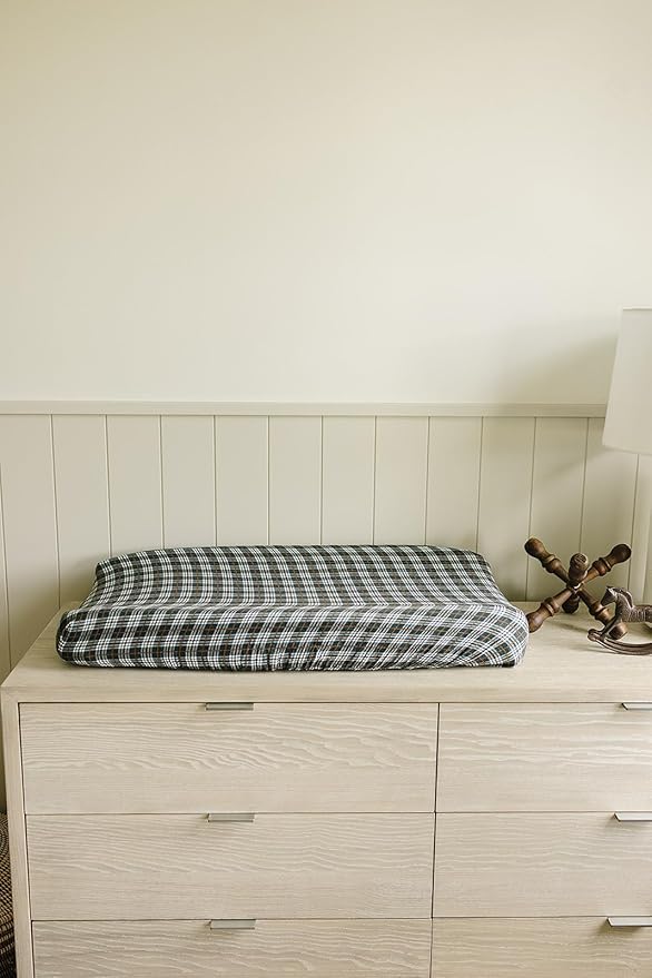 Mebie Baby Changing Pad Cover, Navy Plaid, 100% Muslin Cotton Changing Table Pad Cover for Baby Boy and Girl, Designer Nursery Decor Covers, Diaper Changing Pad Cover for Changing Station