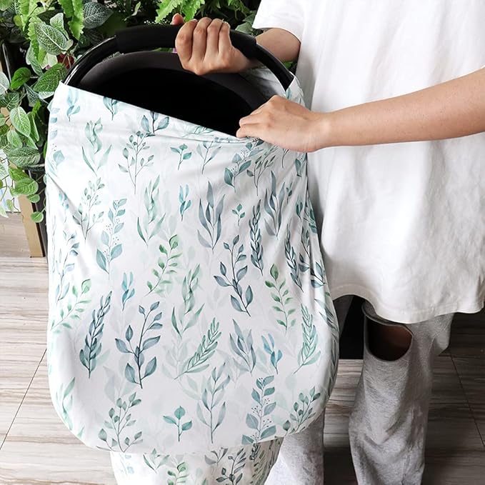 DILIMI Nursing Pillow Cover and Baby Car Seat Cover, Green Leaf