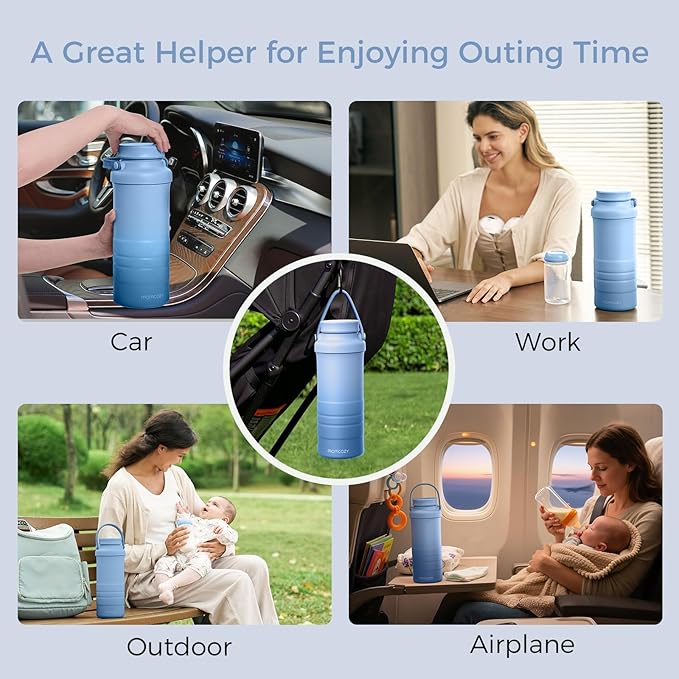 Momcozy 22oz Portable Breast Milk Cooler for Outdoor, Life Saver with 360ยฐ Total Cooling for 24 Hours, Larger Capacity Travel Breastmilk Chiller with 2pcs Baby Bottles for Breastmilk Storage