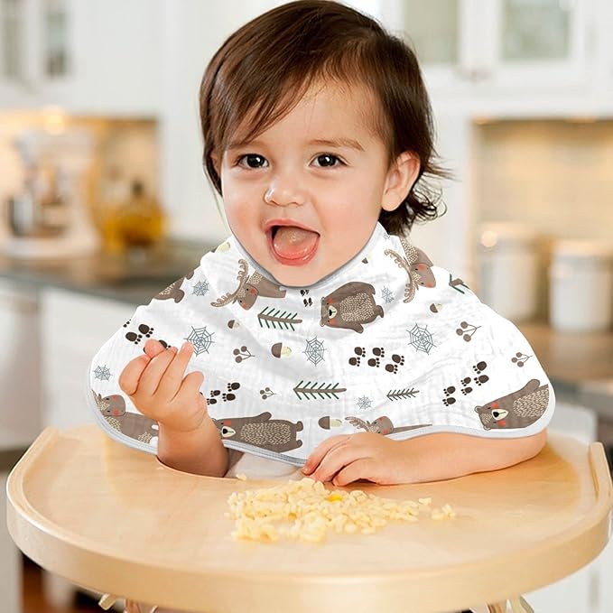 Bear Moose Forest Tree Mushroom Muslin Burp Cloths for Baby 4 Pack 100% Cotton Baby Washcloths Bibs for Boy Girl