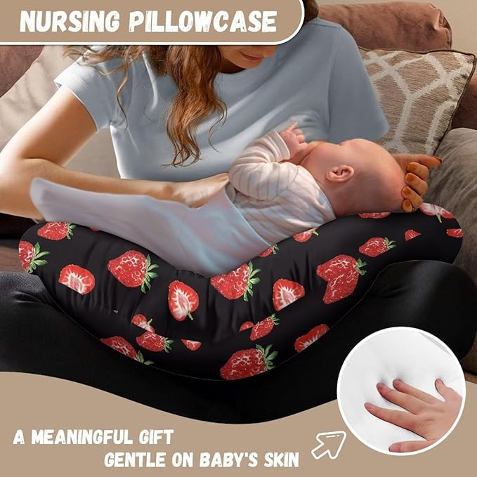 Strawberry Printed Nursing Cover for Breastfeeding Pillows - Soft, Comfortable Slipcover Fits Standard Infant Nursing Pillows, Quick-Dry Fabric