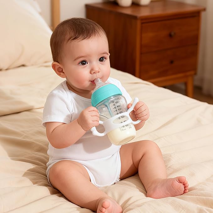 2 Pack Baby Bottle Handles Compatible with 5OZ/9OZ Plastic Glass Tommee Tippee Bottles, Bottle Handles for Baby Self Feeding & Hands Free Use, Supports Baby Grip Training, New Mom