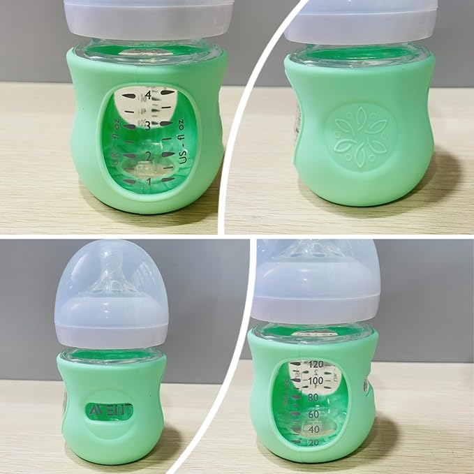 4 Pack Silicone Sleeves for Avent Natural Glass Baby Bottles, Anti Breakage Baby Bottle Holder, Compatible with Philips Avent Glass Natural Baby Bottle, BPA Free (Purple, 4 OZ)