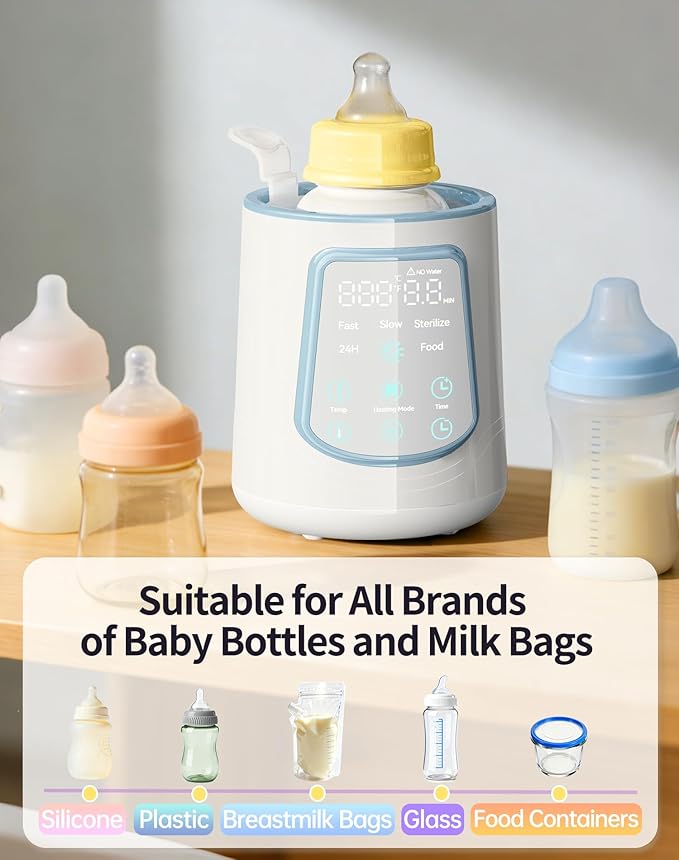 12 in 1 Fast Baby Bottle Warmer with Even Heating No Hot Spots, Night Mode, Sterili-zing,Constant Temp Milk Warmer for Breastmilk & Formula, Fits All Bottles Blue