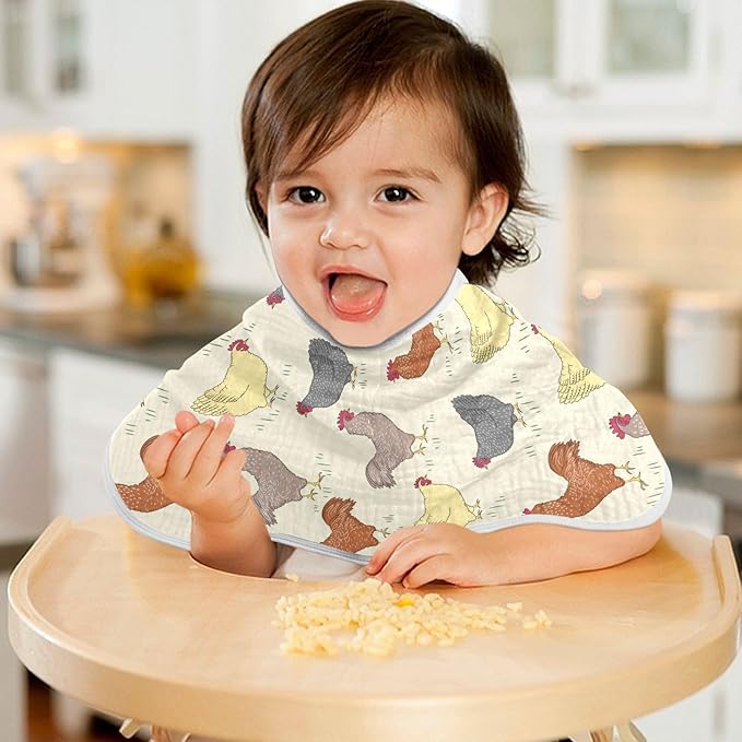 Rooster and Hens Muslin Burp Cloths for Baby 4 Pack Soft 100% Cotton Baby Washcloths Bibs for Boy Girl