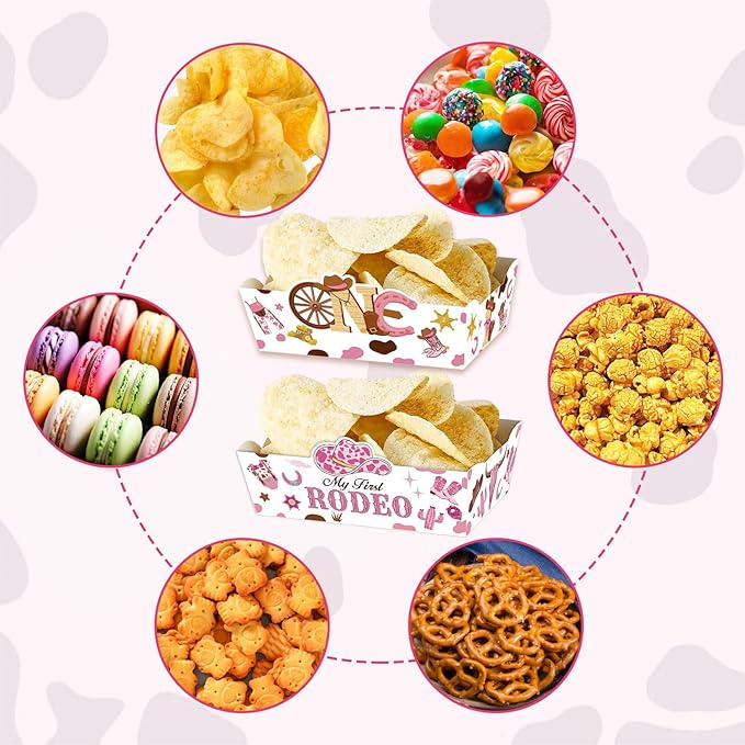 24 Count Cowgirl Themed Food Trays for Girls Western 1st Birthday Party Decorations My First Rodeo Food Trays Cowgirl Birthday Party Decor