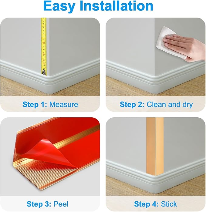 8Pack Aluminum Metal Corner Protector, 45″x 1″ Peel and Stick L Molding Corner Guards with 90° Angle, for Wall Door Frame Cabinet Furniture Baseboard Protection and Decoration (Gold)