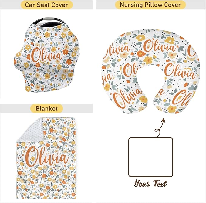 Customizable Flowers Baby Nursing Pillow Cover - Add Your Baby's Name, Ultra-Soft Stretch Fabric, Fits Standard Nursing Pillows, Ideal for Baby Showers Style 21