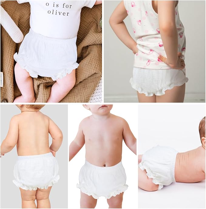 5pcs Toddler Baby Girls Boy White Ruffled Bloomers Diaper Cover Cotton Linen Bloomer Shorts Underwear