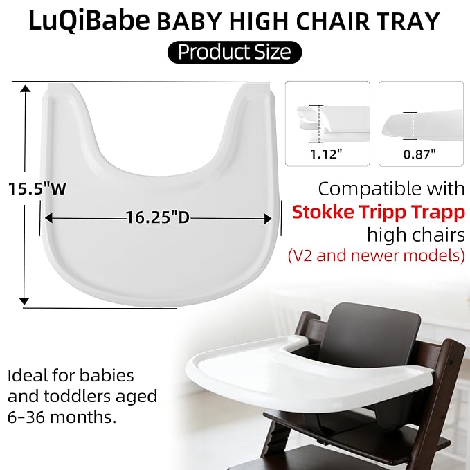 Baby High Chair Tray Compatible with Stokke Tripp Trapp Chair (V2 and Beyond) with Smooth Surface and Strong Suction Power Made of Food-Safe Plastic (BPA BPS BPF Lead Phthalate Free) - White