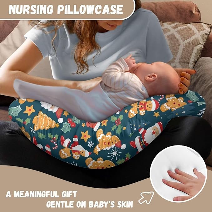 Merry Christmas Baby Breastfeeding Pillow Cover Nursing Cover for Newborn Girls Boys Super Soft and Comfortable for Home, 1 Pack