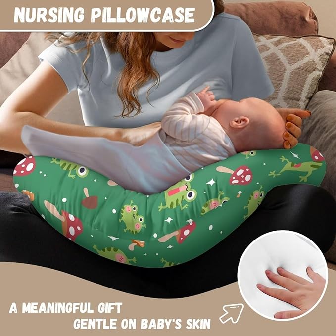 Nursing Pillow Cover Frog Mushroom Quick-Dry Fabric Fits The Original Support Pillow for Breastfeeding and Bottle Feeding Stretchy Nursing Pillow Cover