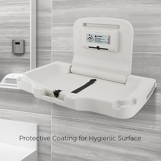 Stardrix Panda Care ADA Compliant Horizontal Wall Mounted Baby Changing Station, Foldable Diaper Changing Table with Liner Dispenser and Safety Straps for Commercial and Home Use