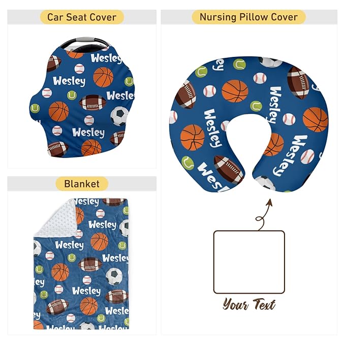 Baby Nursing Pillow Cover - Personalized Name Blue Balls Breastfeeding U-Shaped for Bottle Feeding, Ultra Soft Comfortable Breastfeeding Pillow Cover for Infant Baby Boys and Girls