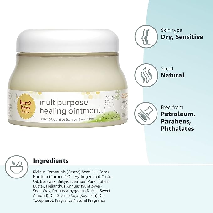 Burt's Bees Baby 100% Natural Origin Multipurpose Healing Ointment, Face & Body Baby Ointment – 7.5 Ounce Tub (Pack of 2)