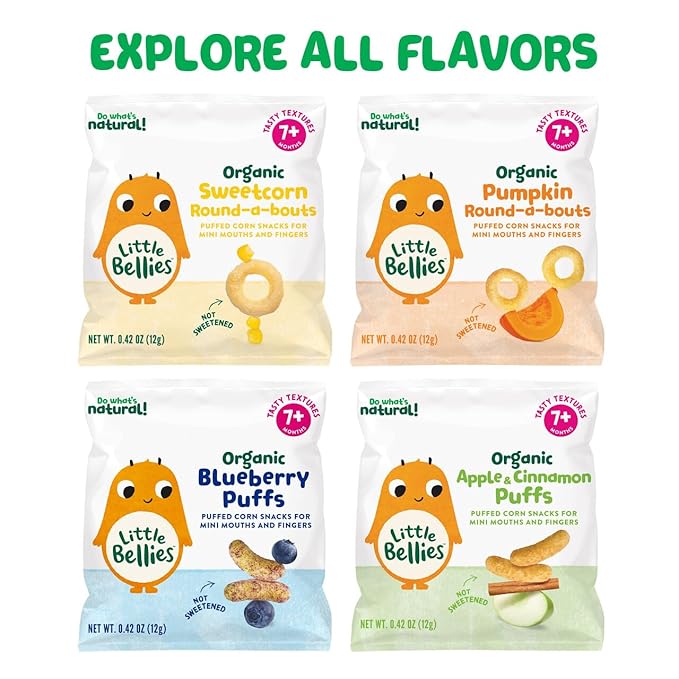 Little Bellies Organic Round-a-bouts Baby Snack, Sweetcorn, Pack of 18 (Pack of 18 x 0.42 oz Individual Packs)
