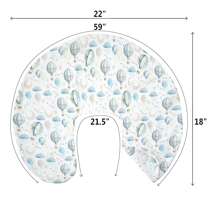 Neutral Blue Hot Air Balloons Baby Nursing Pillow Covers for Boy Girl Pastel Balloons Moon Star Clouds Nursery Pillowcase for Breastfeeding Pillows Boho Sky Soft Stretchy Slipcovers for Newborn Infant
